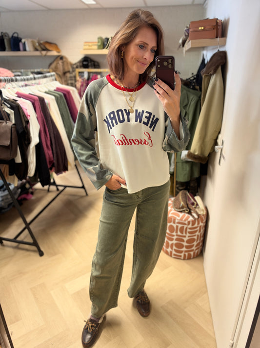 Longsleeve Raglan Army NY Essentials Rood