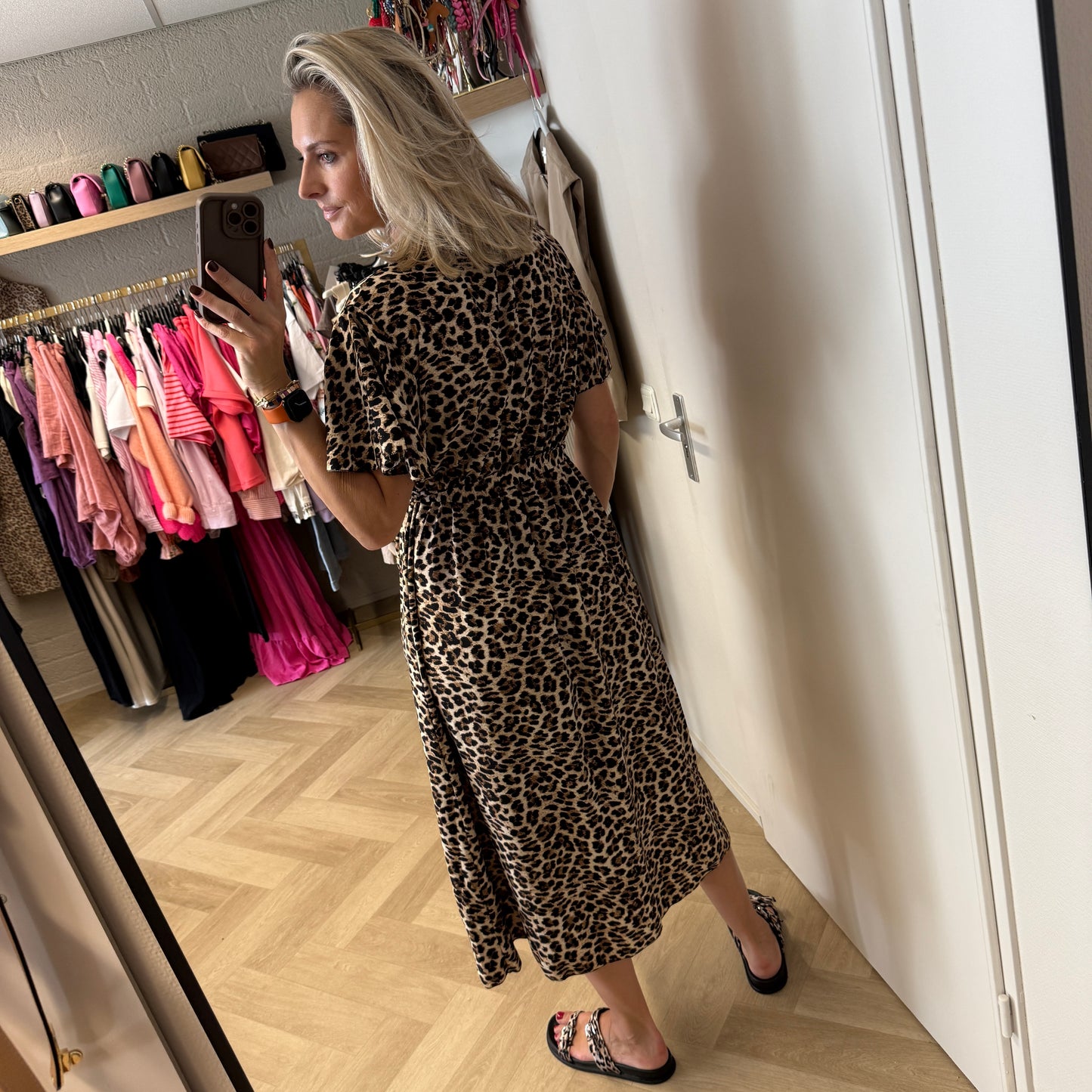 Jurk Midi Lang Simone Leopard