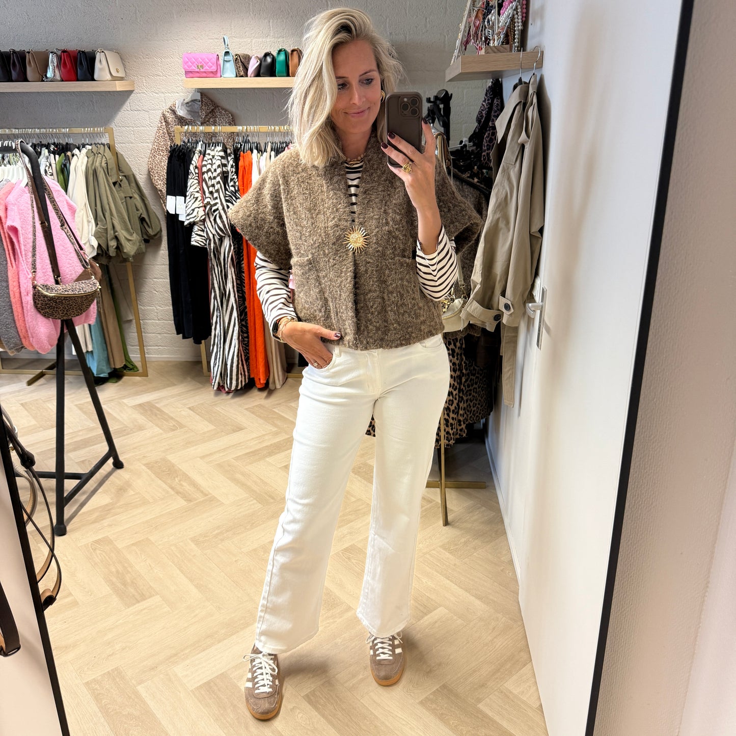 T-shirt Emma Katoen Streep Choco Lange Mouw