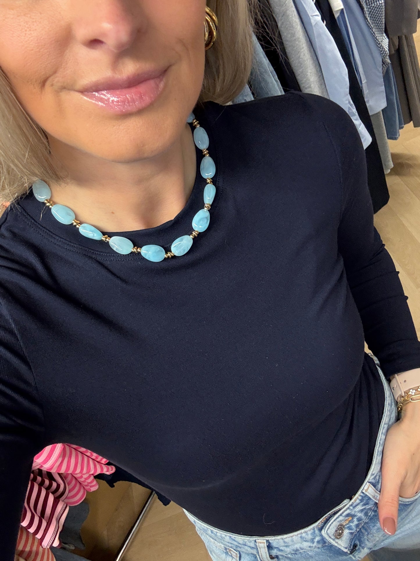 Ketting Lola Kralen Goud Lichtblauw
