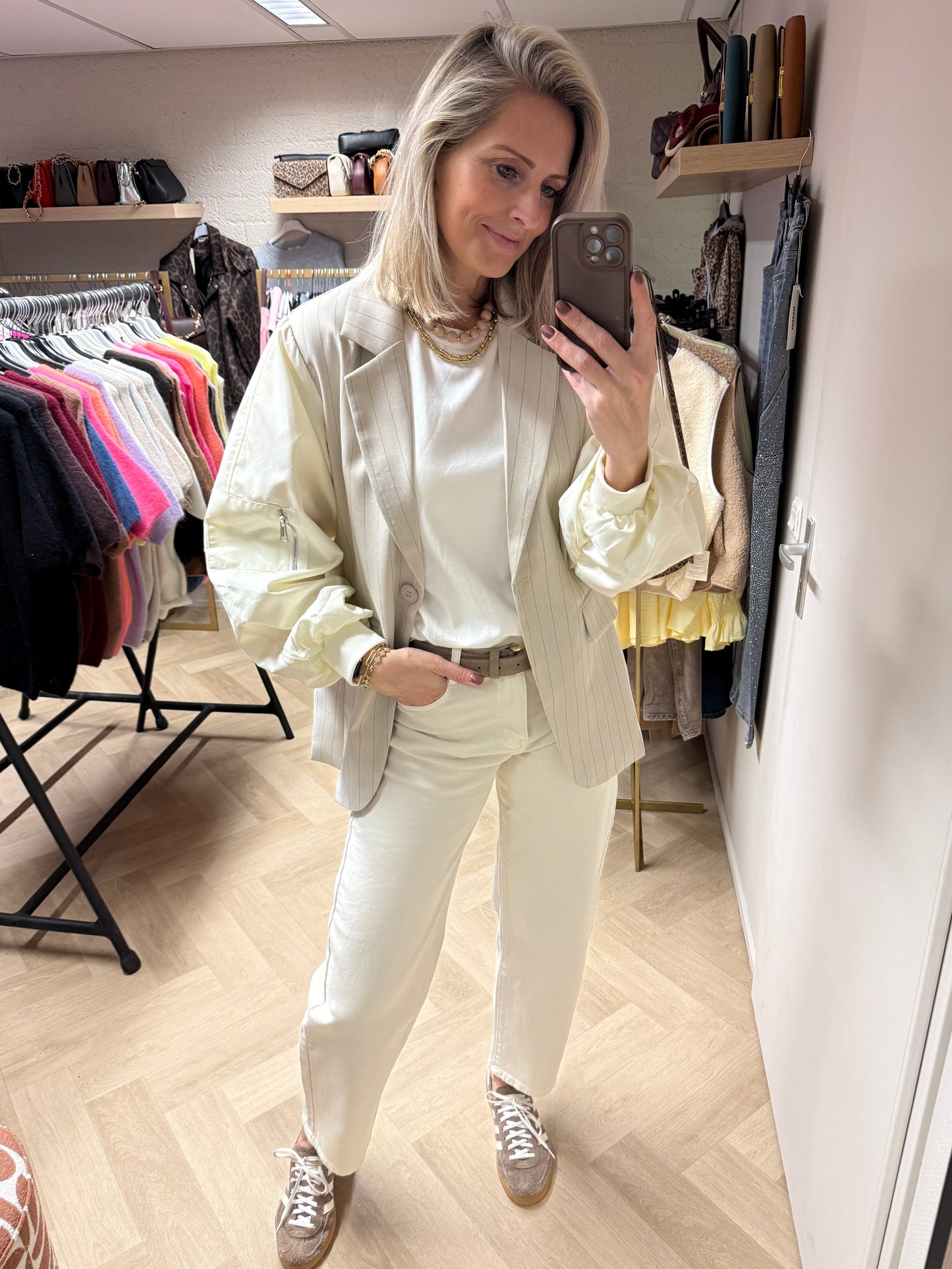 Blazer Char Krijtstreep Bomber Ecru