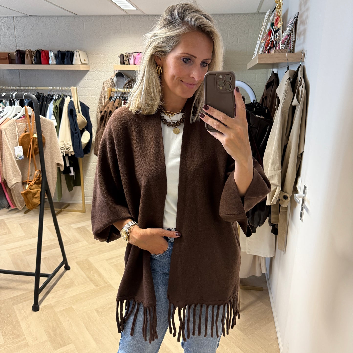 Vest Mara Fringe Donkerbruin
