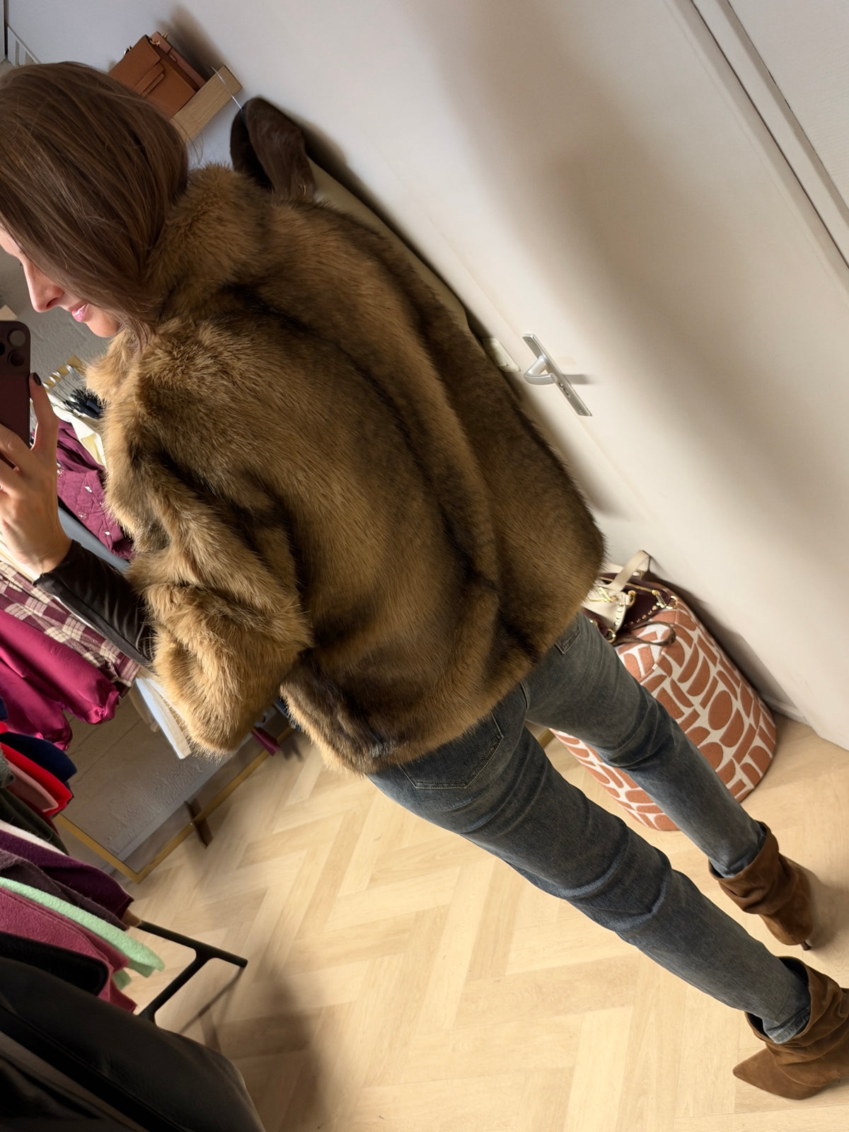 Jack Faux Fur Camel Driekwart Mouw