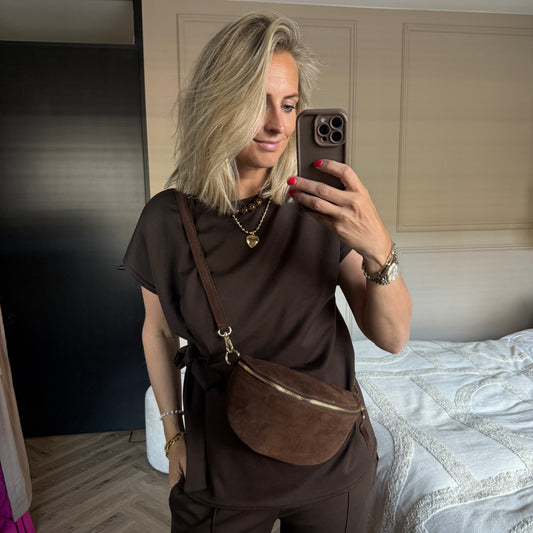 Tas Zoey Big Suède Donkerbruin