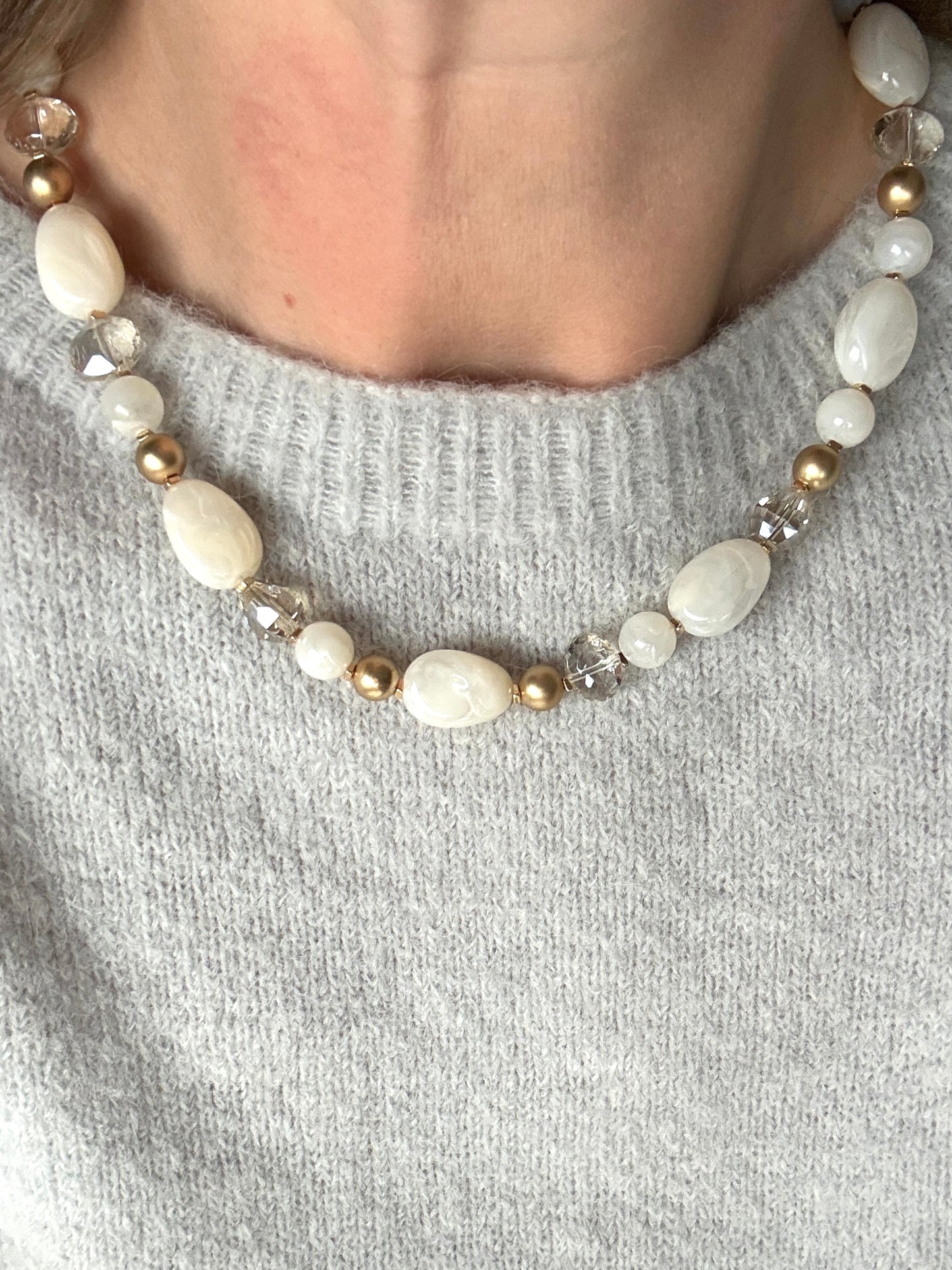 Ketting Kralen Wit Goud