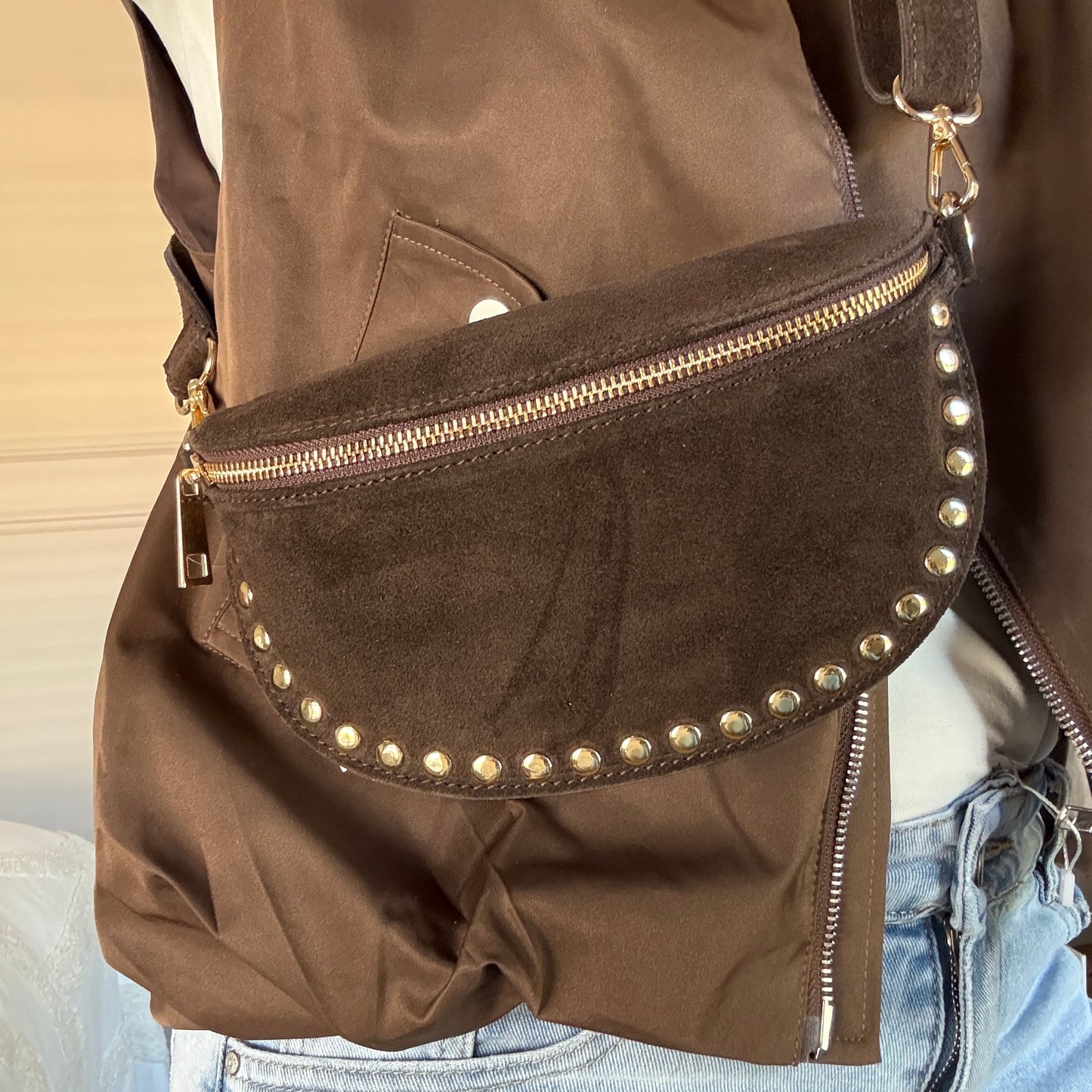 Tas Debby Suède Studs Donkerbruin