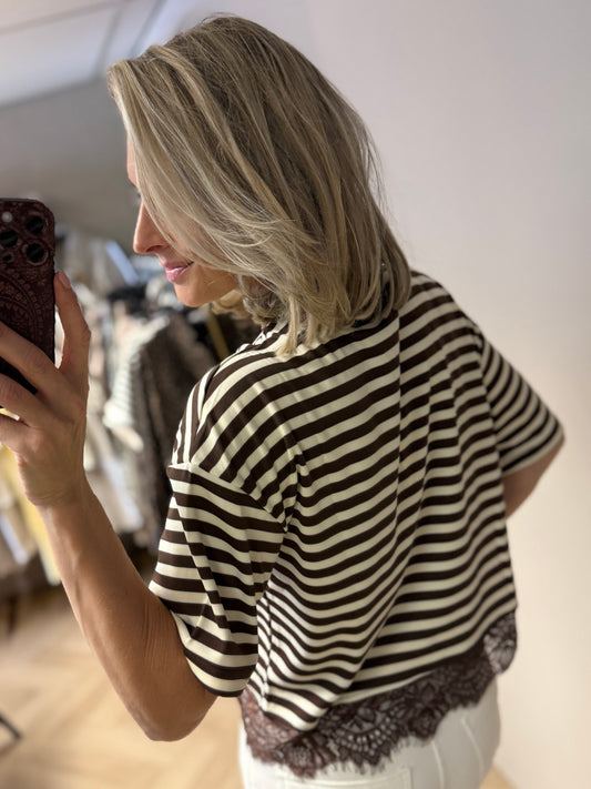 Shirt Kylia Streep Kant Bruin Ecru