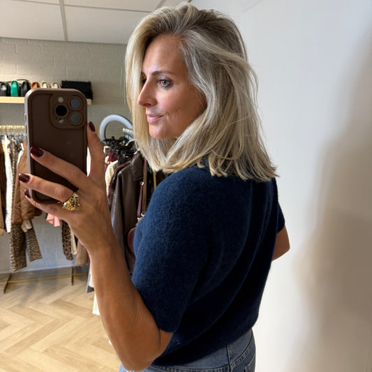 Trui Claudia Alpaca Korte Mouw Donkerblauw