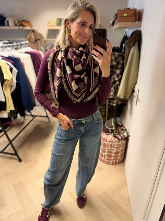 Sjaal Driehoek Ruit Multi Bordeaux Ecru