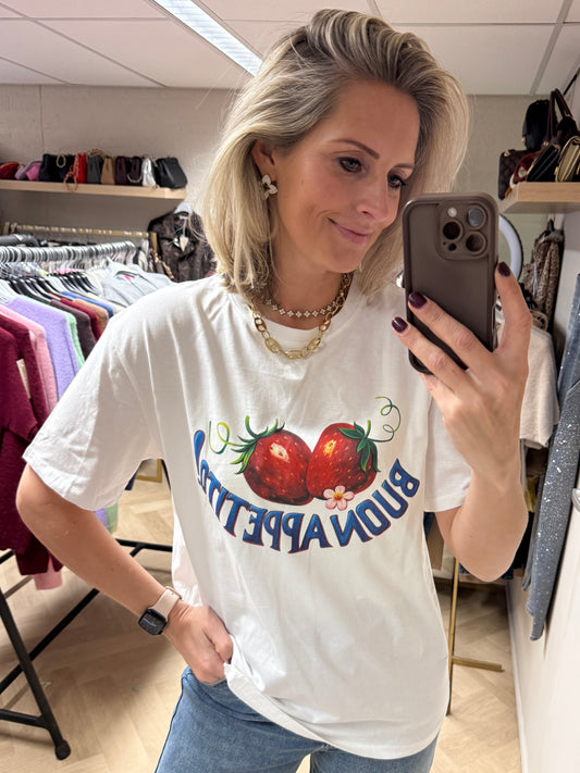 T Shirt Strawberry Wit