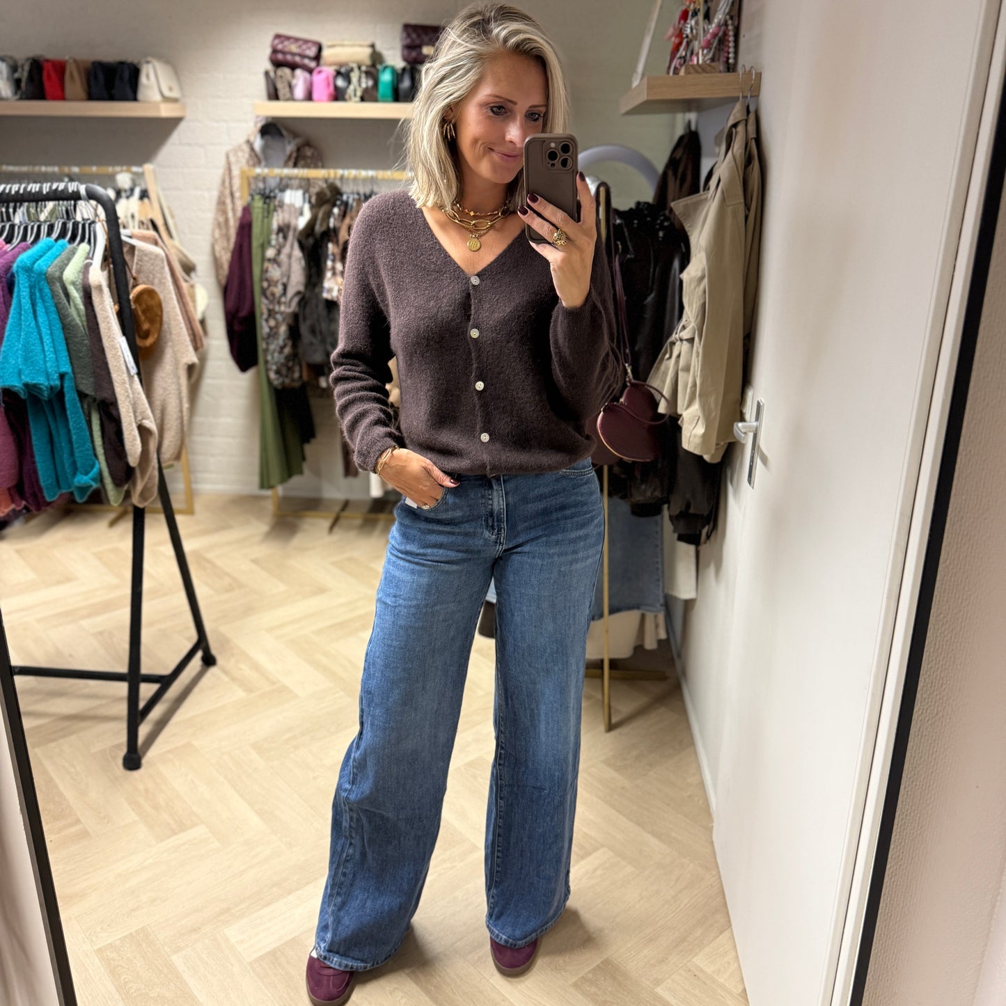 Vest Claudia Lange Mouw Alpaca Choco