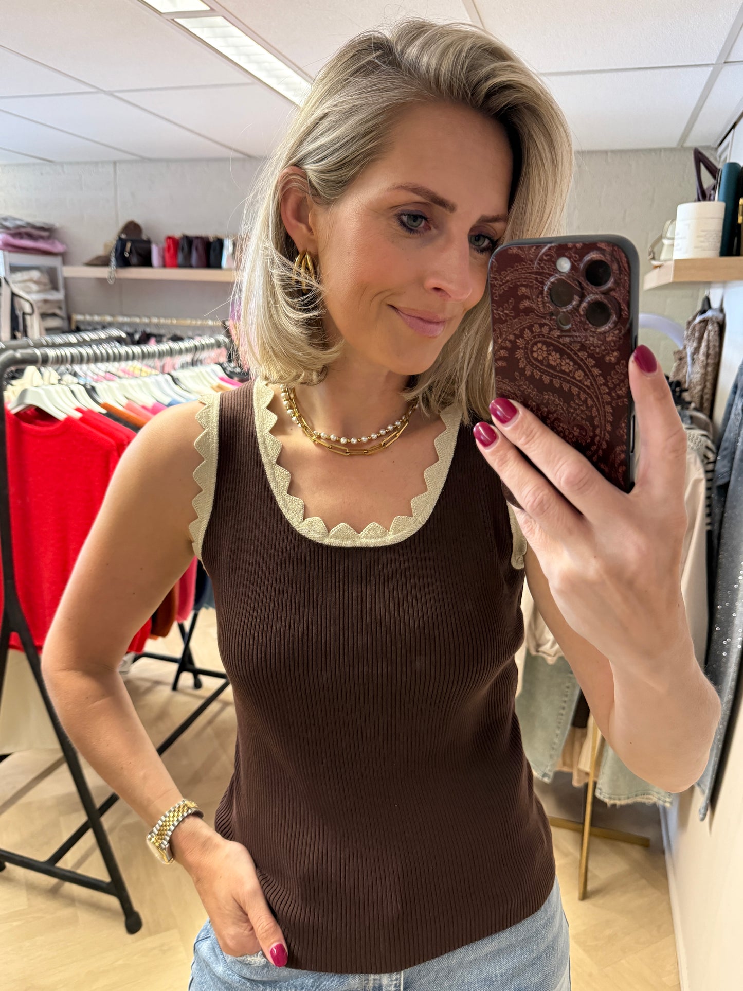 Top Stella Rib Lurex Donkerbruin