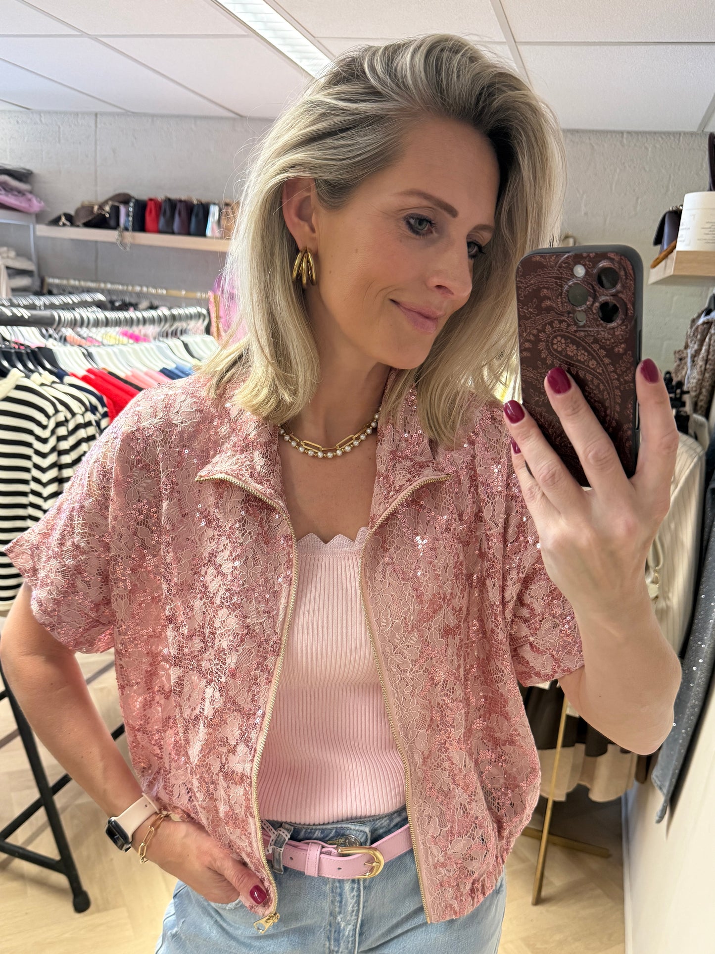 Top Stella Rib Lurex Roze
