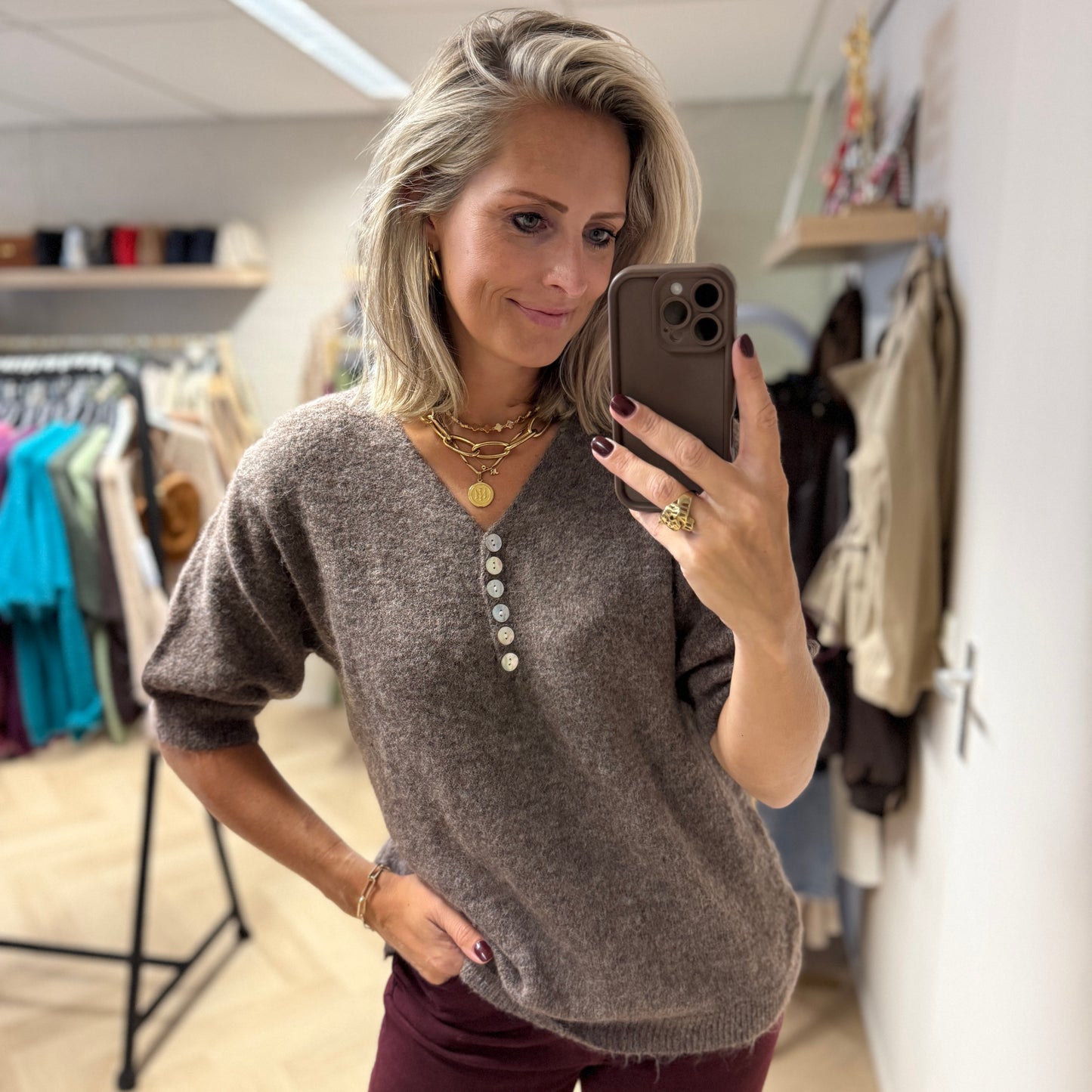 Trui Lima V-Hals Korte Mouw Choco