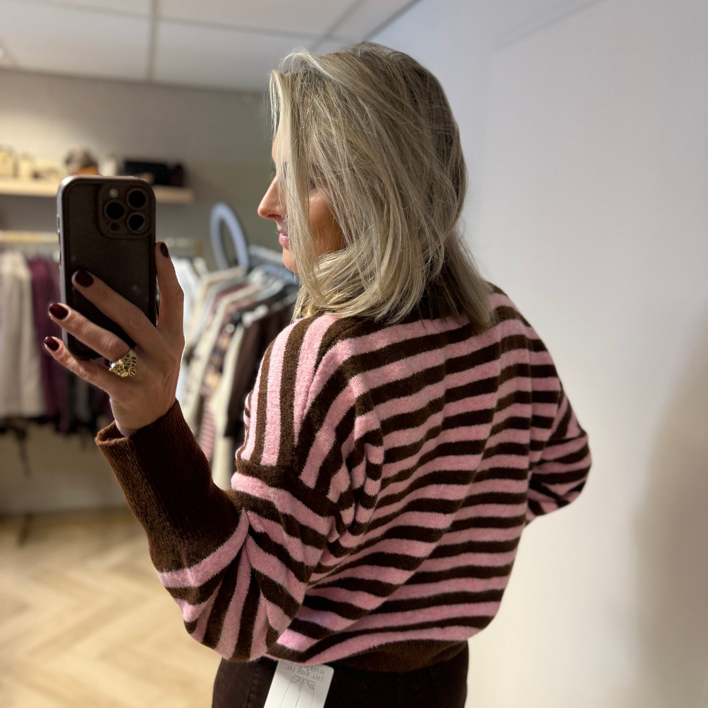 Trui Pip Streep Roze Bruin