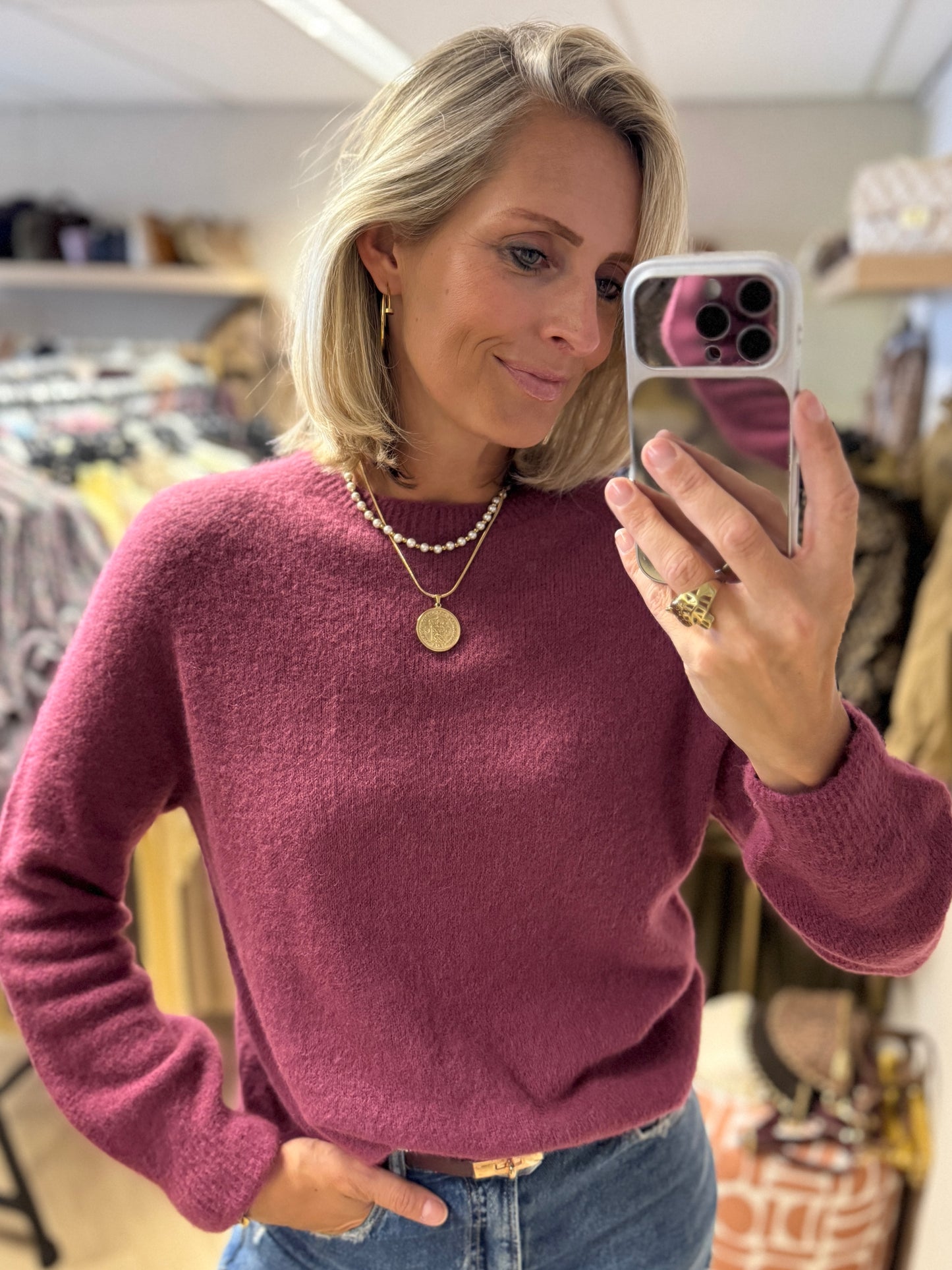 Trui Claudia Alpaca Lange Mouw Donkermauve