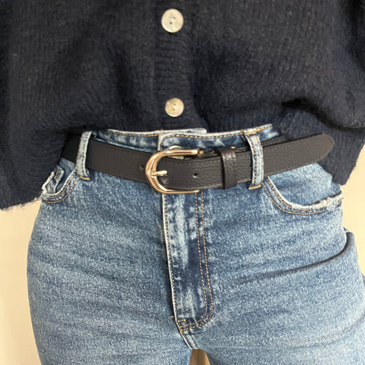 Donkerblauwe riem echt leer leder zilveren gesp klassiek netjes stevig