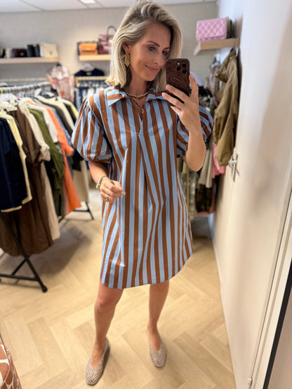 Jurk Dani Streep Lichtblauw Caramel