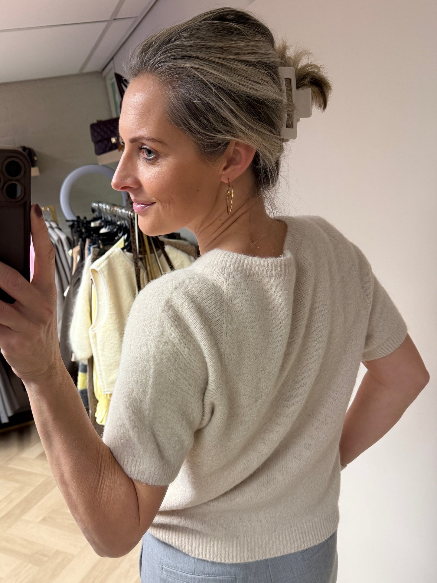Trui Claudia Alpaca Korte Mouw Beige
