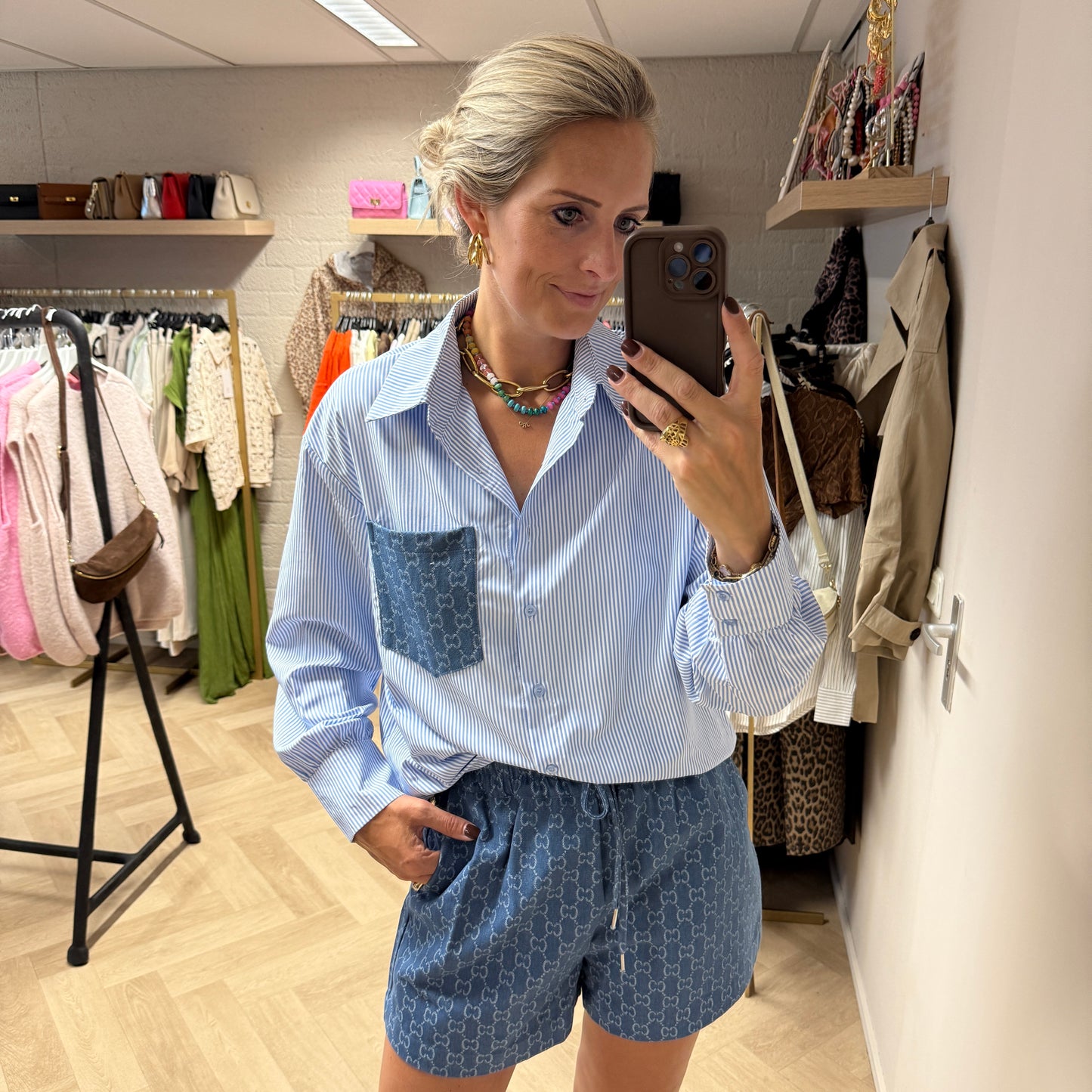 Short Logo Denim Blauw