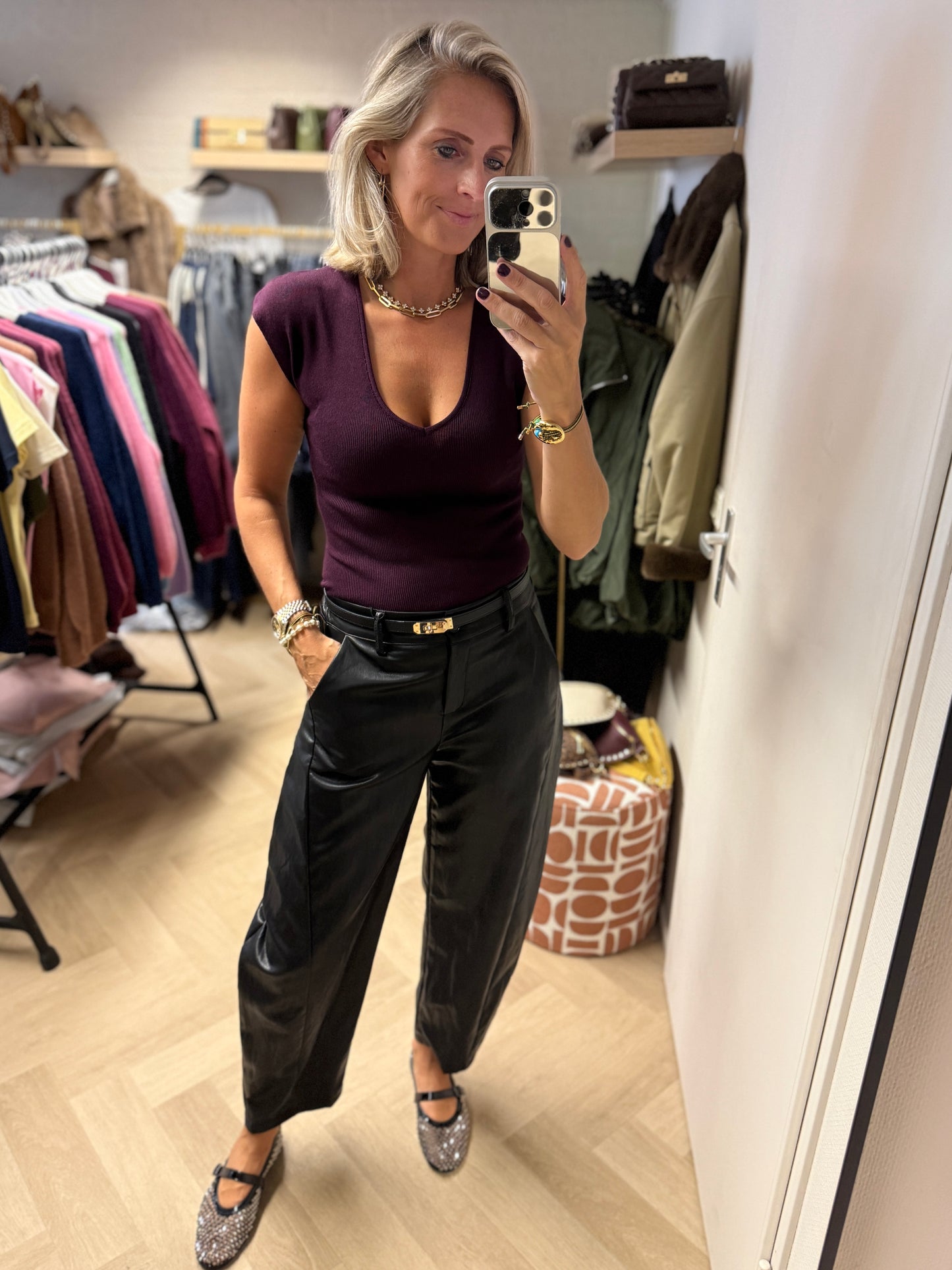 Top Knitted V-Hals Plum