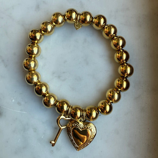 Armband Elastiek Goud Key Heart