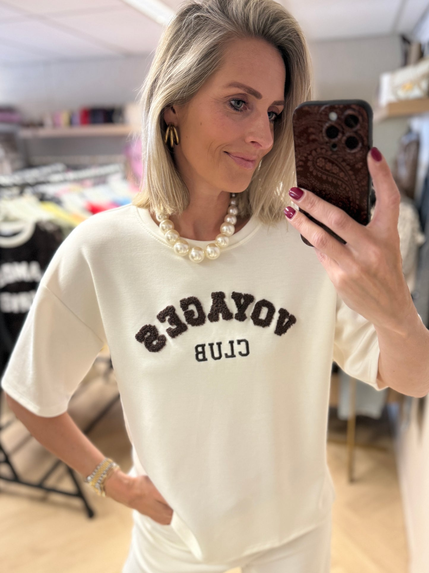 Shirt Voyages Club Wit Bruin