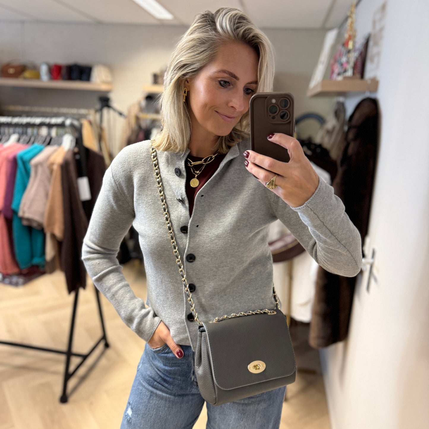 Tas Nina Leder Grijs