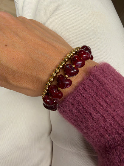 Armbanden Set Hartjes Burgundy Goud