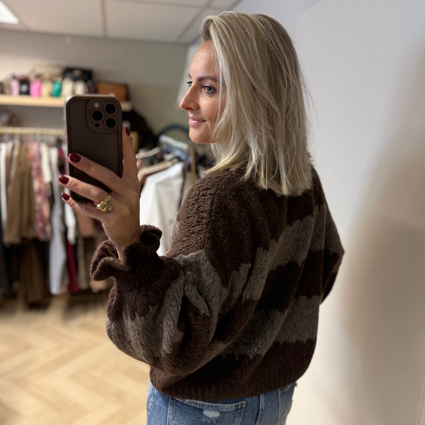 Trui Morgan Streep Bruin Taupe