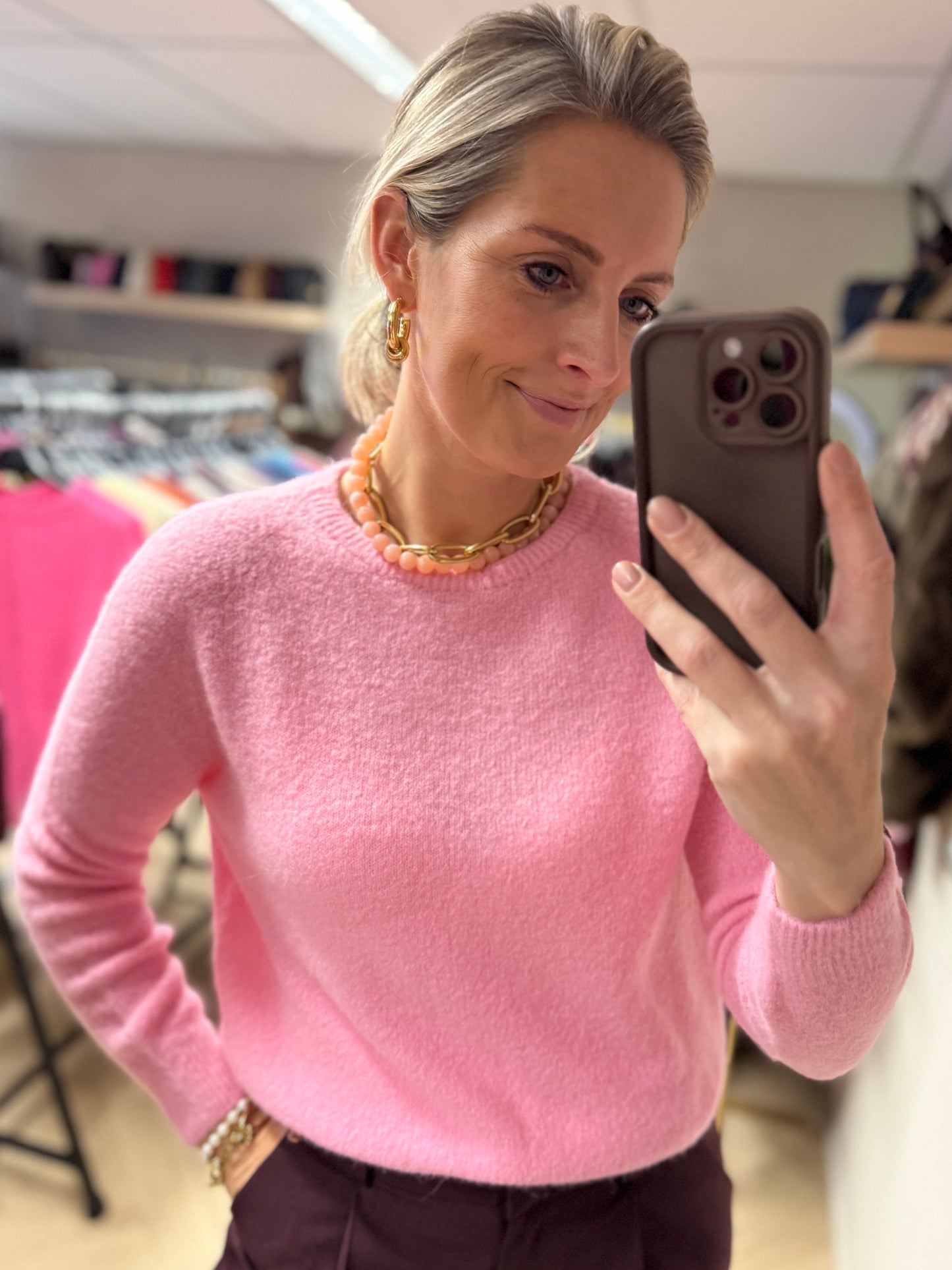 Trui Claudia Alpaca Lange Mouw Zachtroze