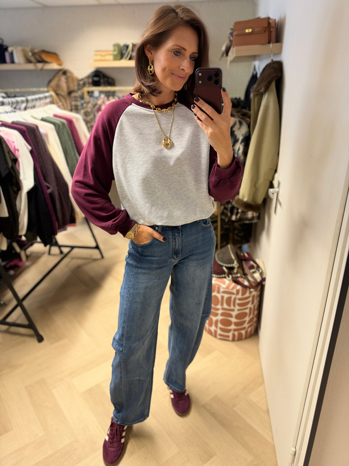 Sweater Raglan Grijs Bordeaux