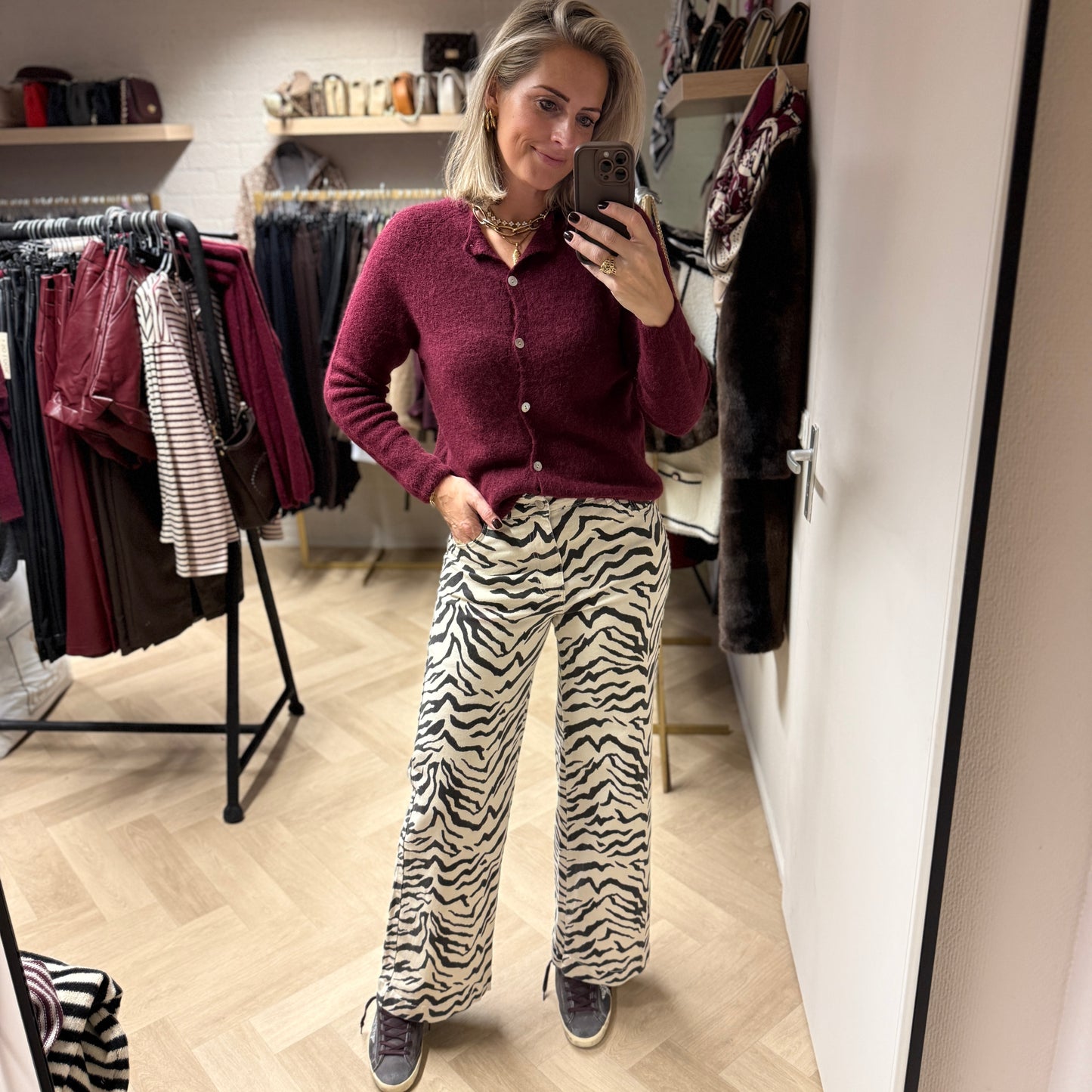 Vest Claudia Lange Mouw Alpaca Bordeaux