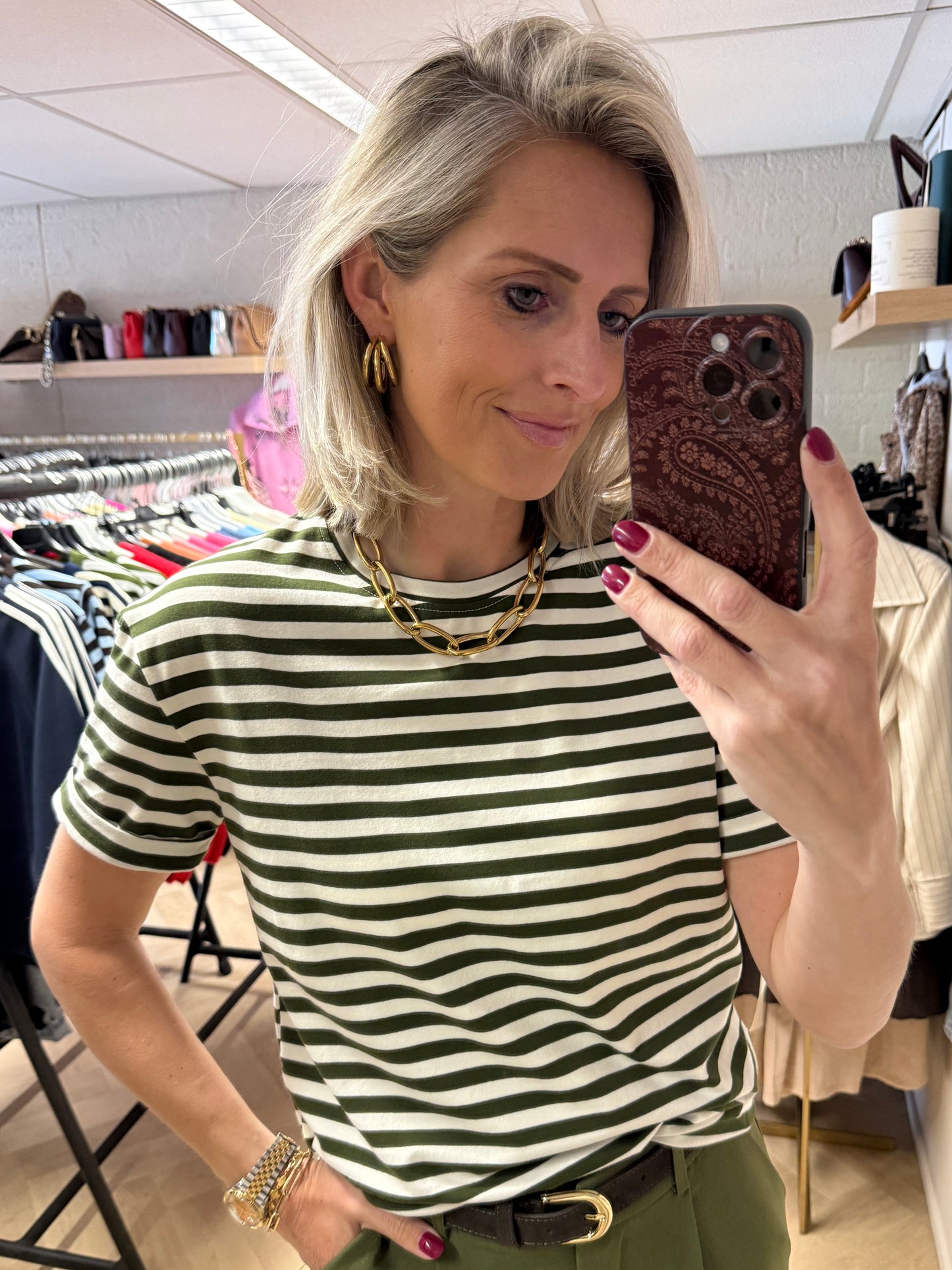 T-shirt Emma Katoen Streep Groen KM