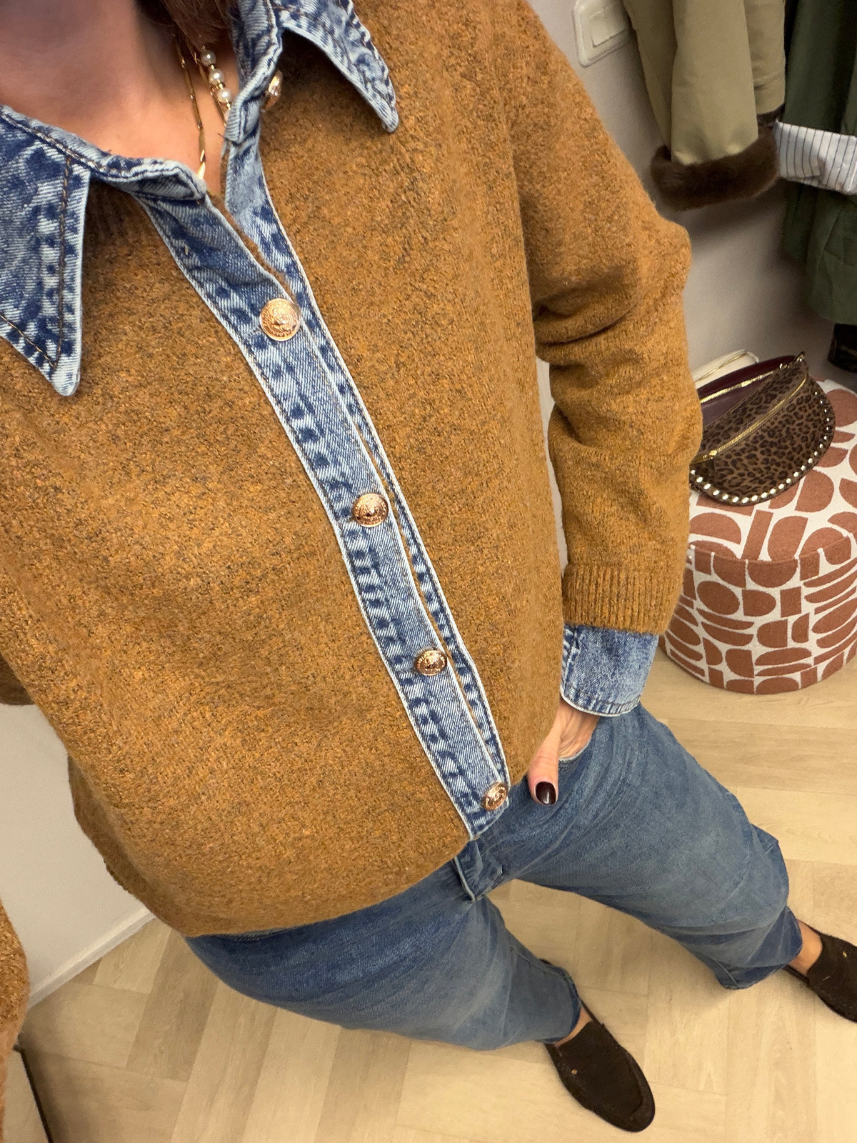 Vest Jenna Knit Denim Camel