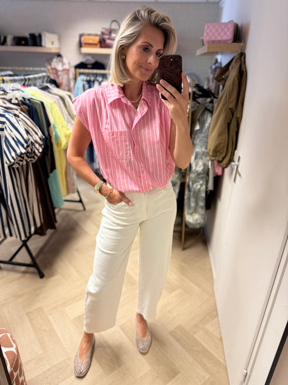 Blouse Bibi Pof Streep Roze Wit