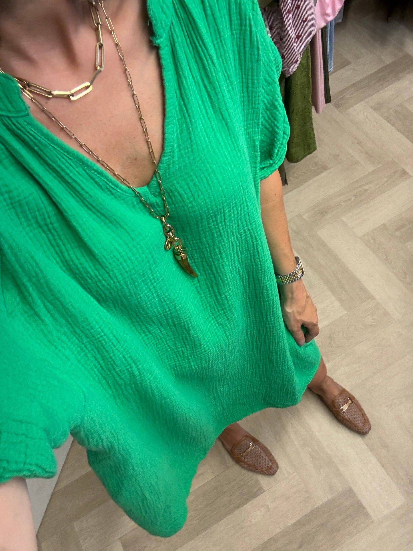 Jurk Mousseline V-hals Groen