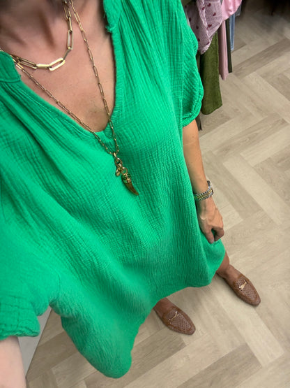 Jurk Mousseline V-hals Groen