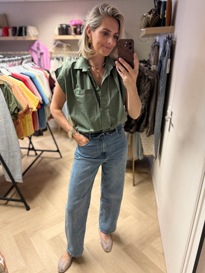 Blouse Evi Pof Elastiek Armygroen