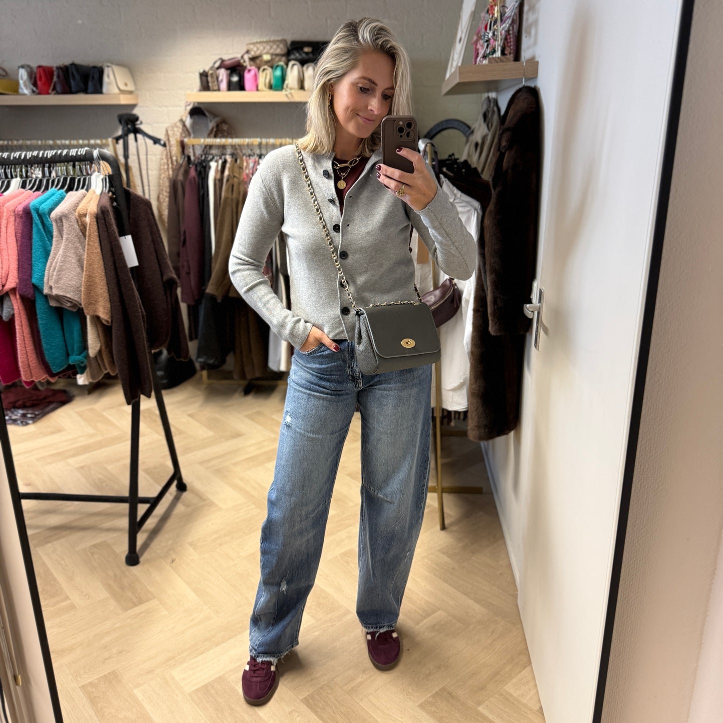 Tas Nina Leder Grijs