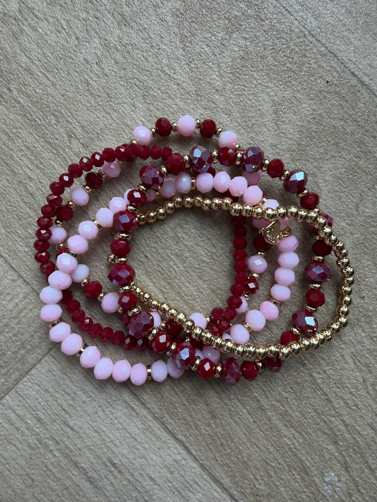 Armband Set Cannes Roze Burgundy Goud