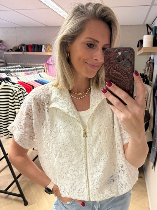 Vest Joline Kant Paillet Wit