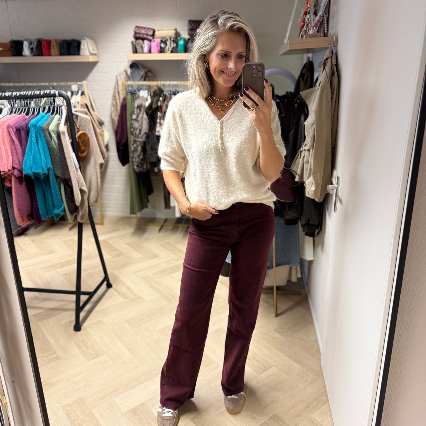 Trui Lima V-Hals Korte Mouw Offwhite