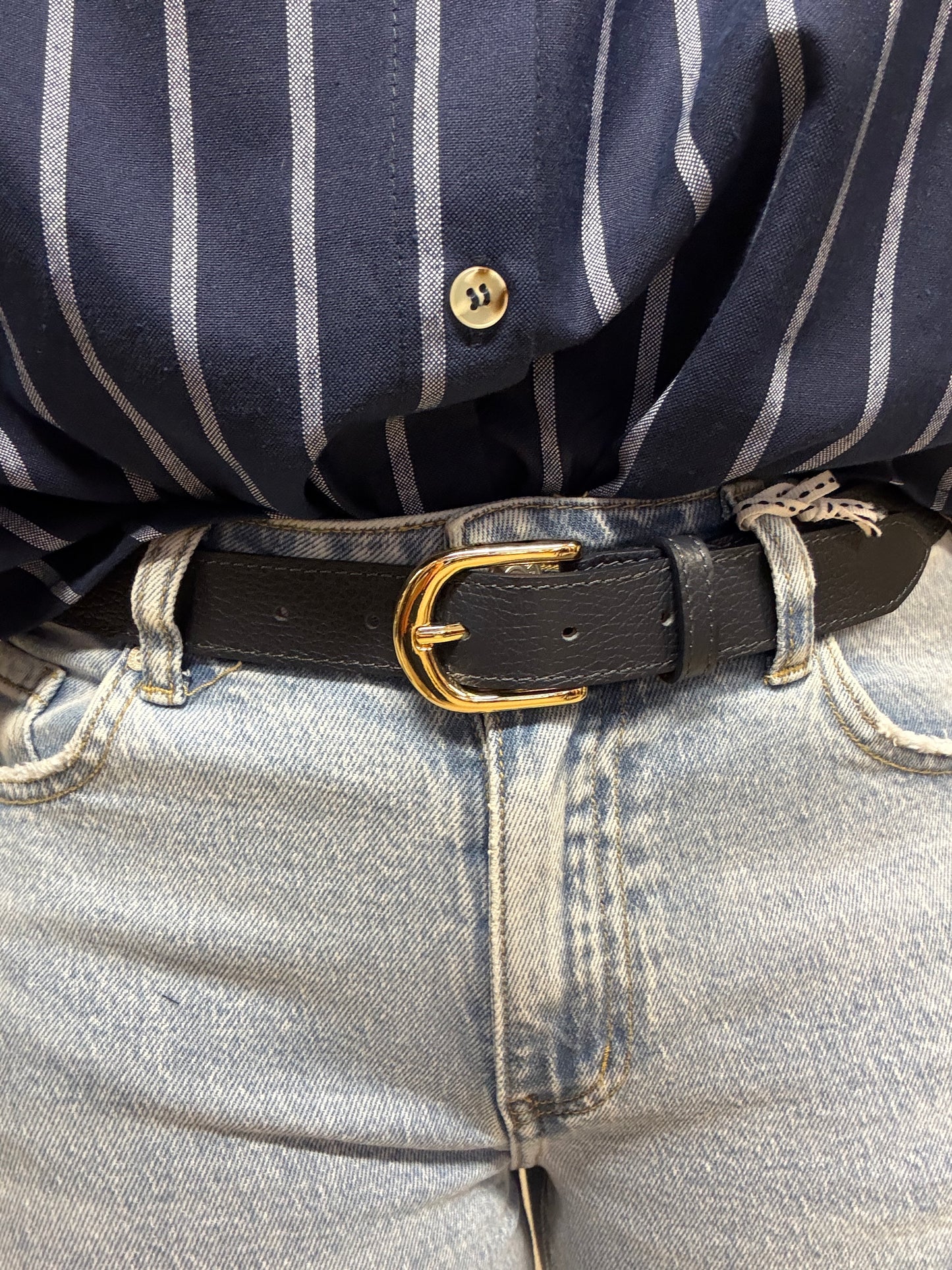 Riem Suus Leer Donkerblauw Goud