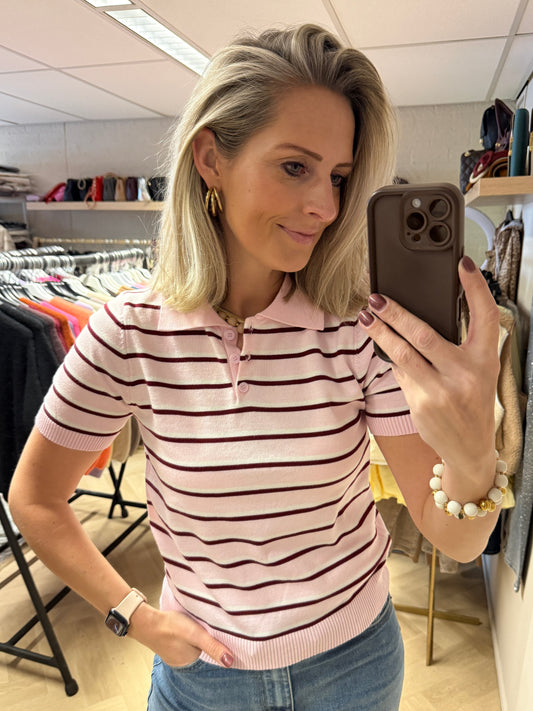 Polo Benthe Streep Roze Bordeaux