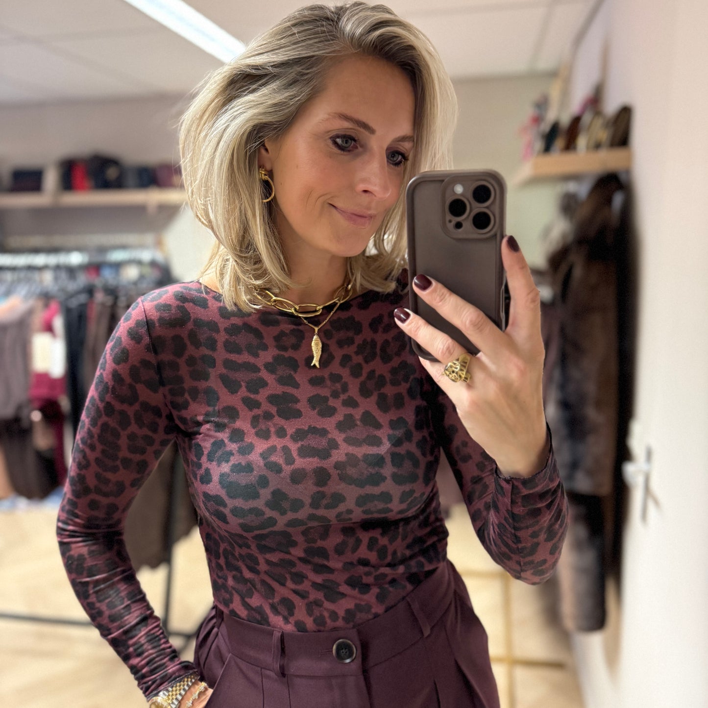 Shirt Nola Cashmere Leopard Bordeaux