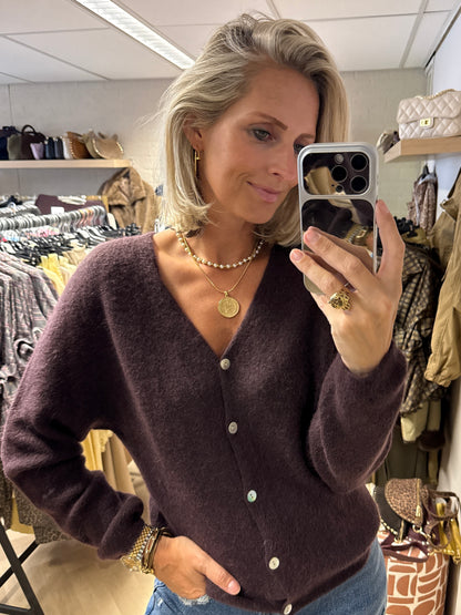 Vest Claudia Alpaca Lange Mouw Donkerbruin