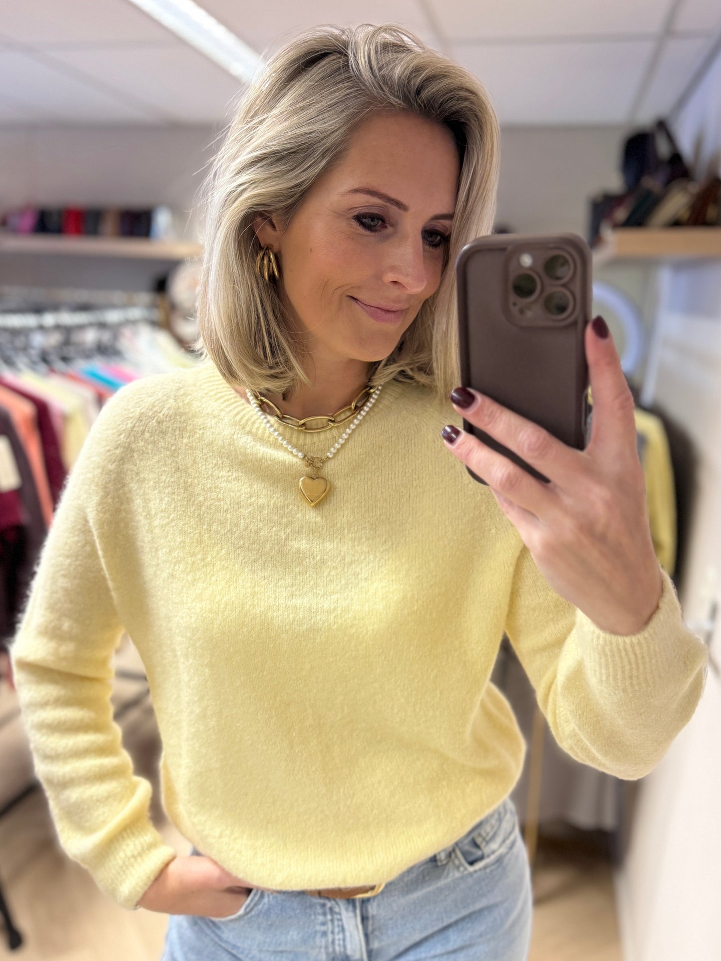 Trui Claudia Alpaca Lange Mouw Zachtgeel