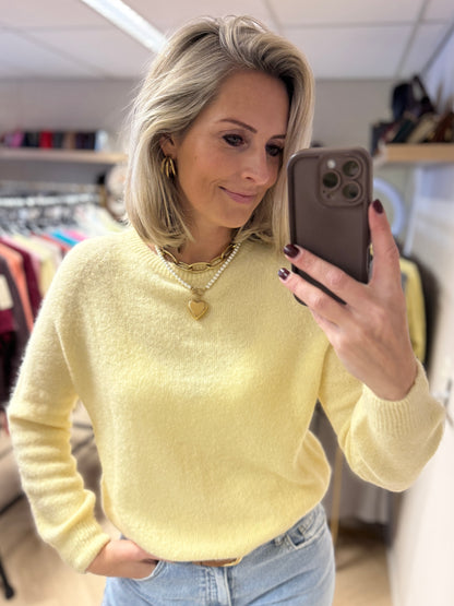 Trui Claudia Alpaca Lange Mouw Zachtgeel