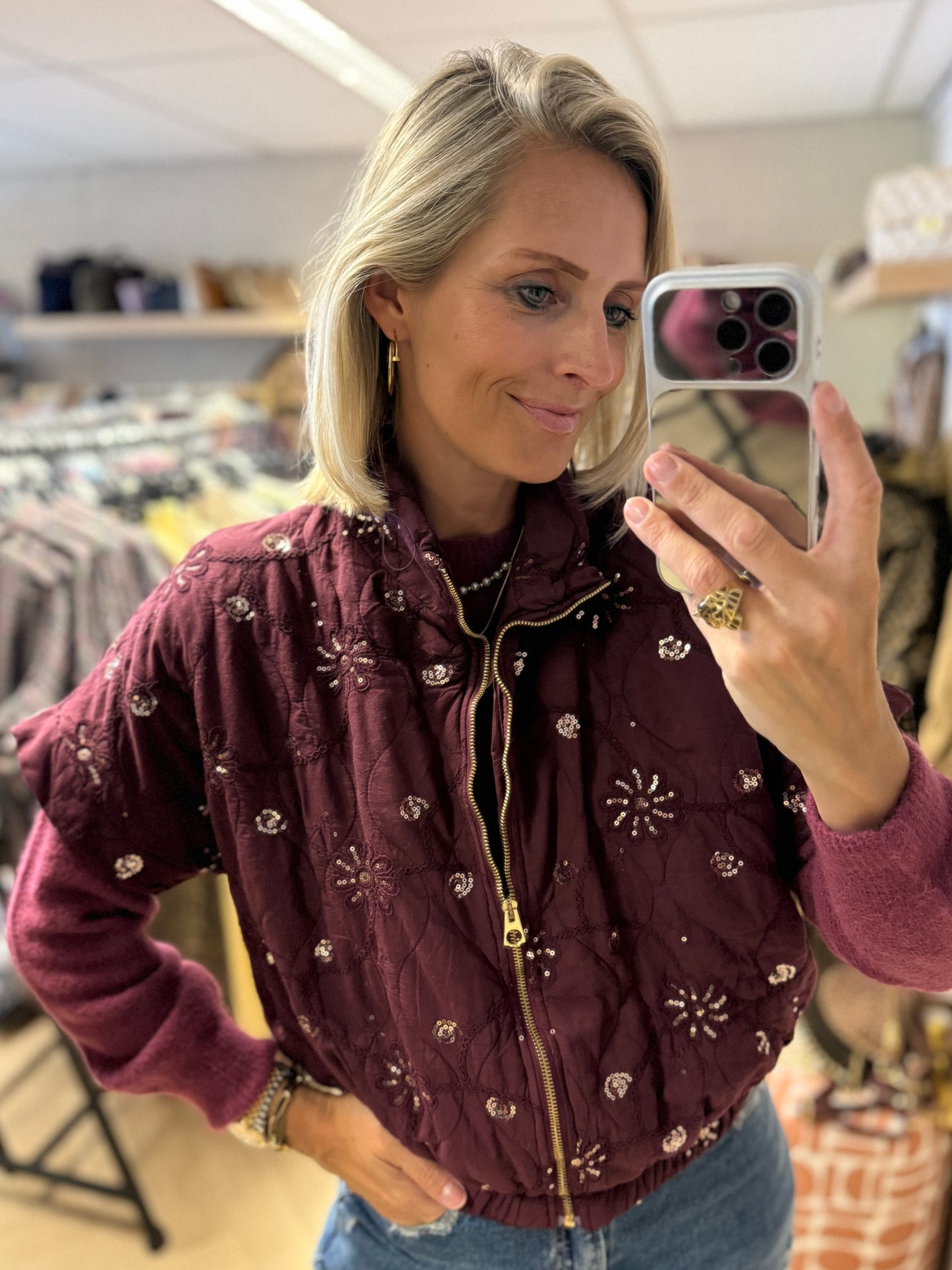 Jack Katoen Embroided Paillet Burgundy